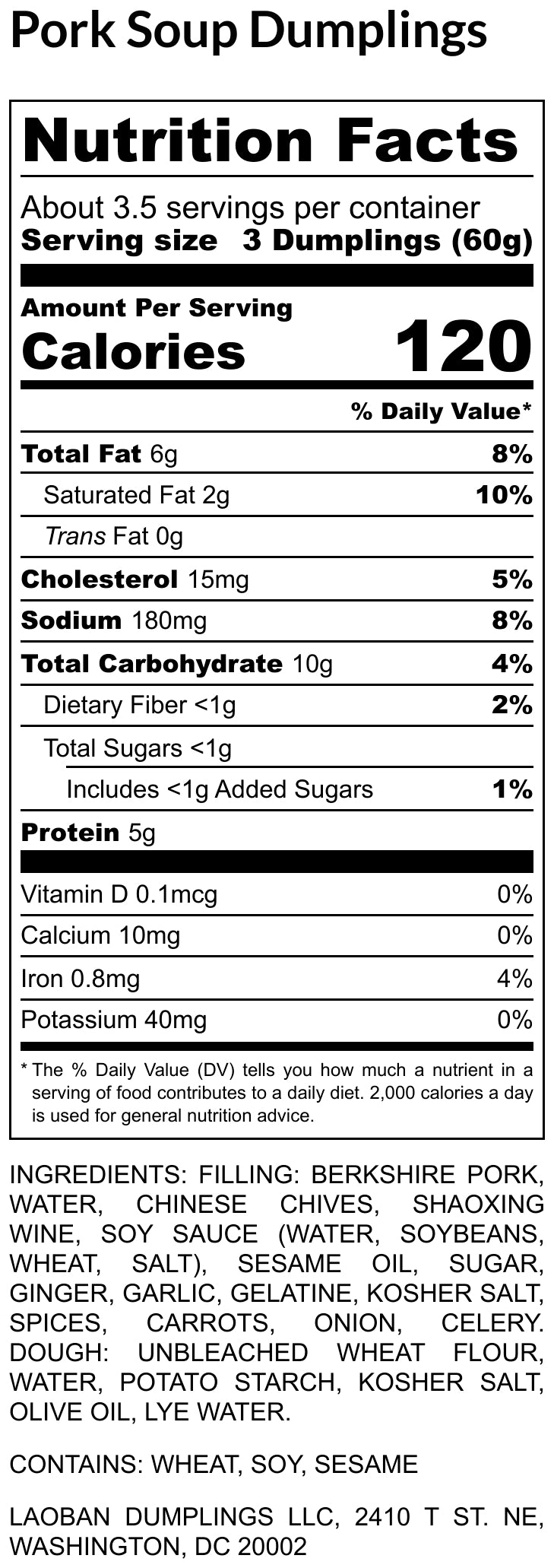 Nutrition Facts of Pork Soup Dumplings