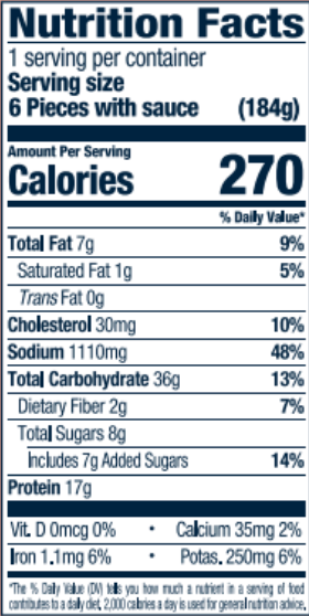 Nutrition Facts of Microwaveable Chicken Soup Dumplings with Soy Yuzu Sauce