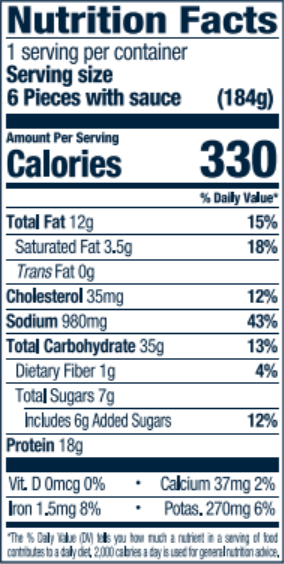 Nutrition Facts of Microwaveable Pork Soup Dumplings with Soy Yuzu Sauce