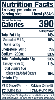 Nutrition Facts of Beef Lo Mein Bowl