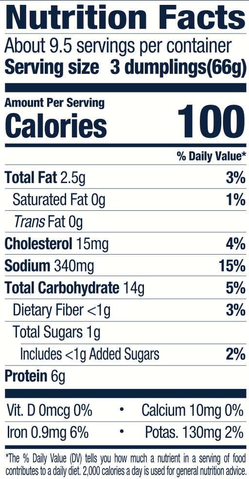 Nutrition Facts of 22oz. Microwaveable Chicken Soup Dumplings